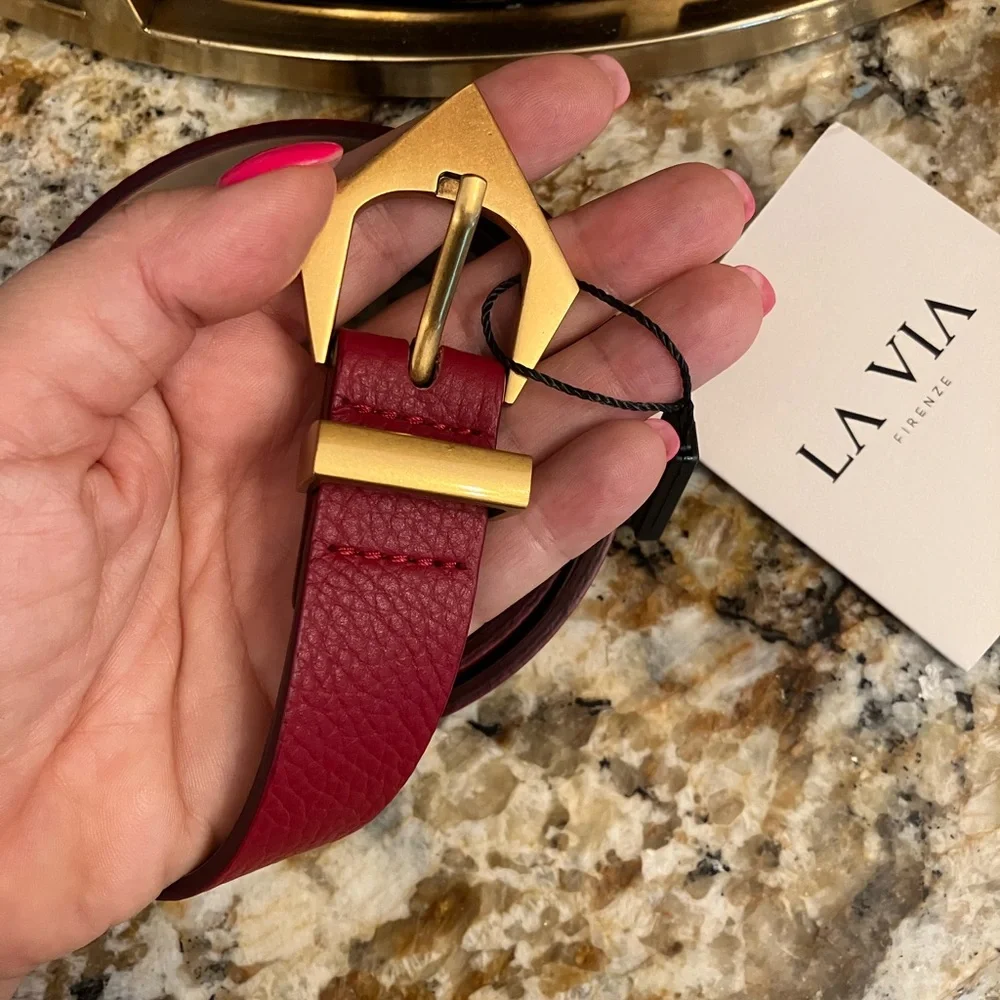 New La Via Gold and Red Luxury Leather Belt